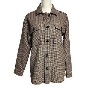 Current Air Anthropologie Houndstooth Camel Black Button Down Shacket Women's S